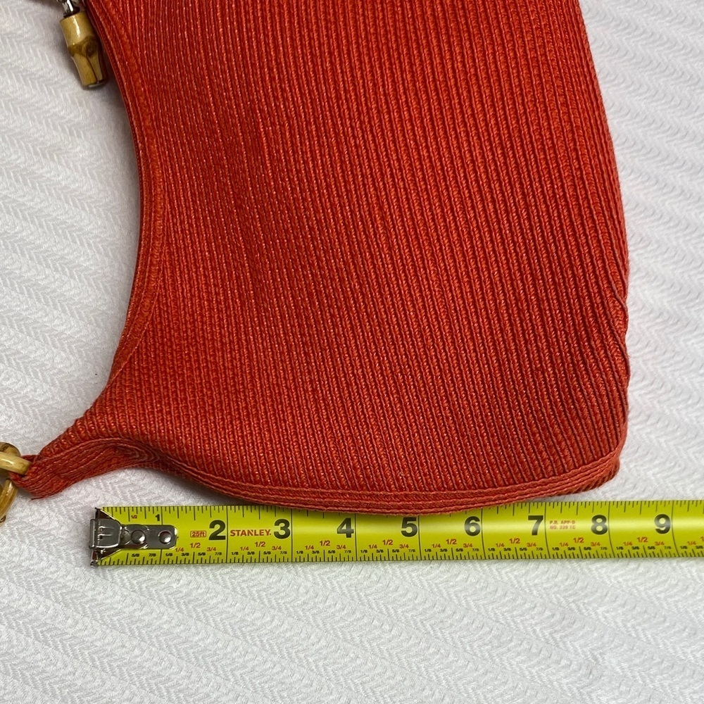 Talbots Shoulder Bag Purse Bamboo Woven Floral Lining Boho Summer Orange 12”x8” - Picture 7 of 8